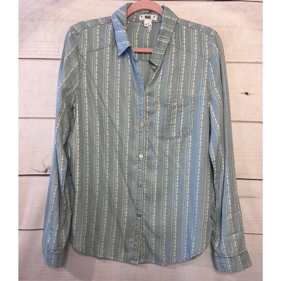 Paige Women's Top Sz MED Button Down Chambray With White Accents - Picture 1 of 6